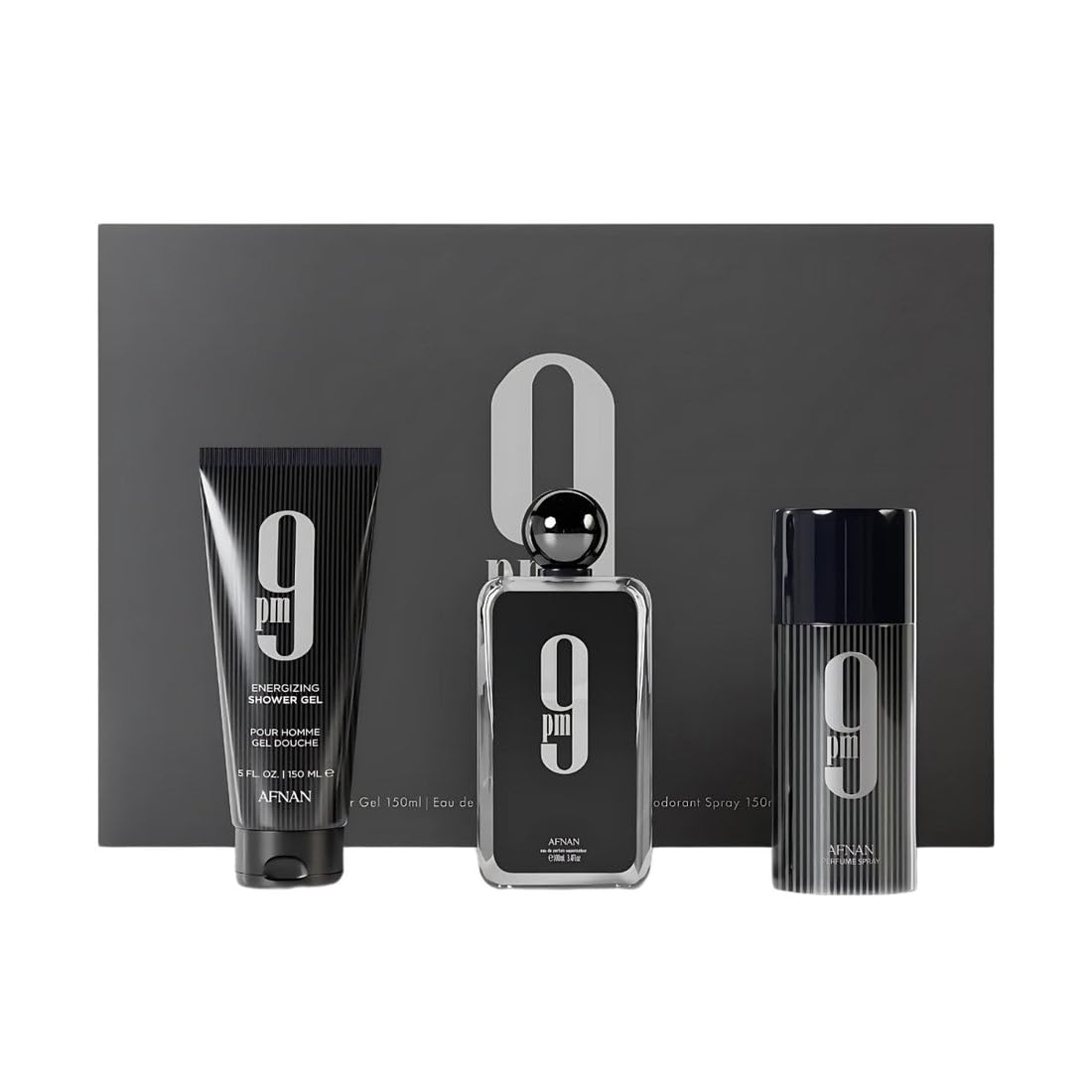 Afnan 9 PM Luxury Perfume Gift Set – Eau De Parfum (3.4 Oz), Deodorant (5.0 Oz), Shower Gel (6.7 Oz)