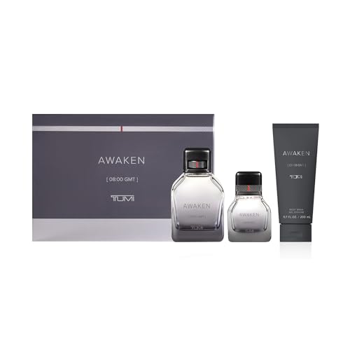 TUMI AWAKEN [08:00 GMT] Gift Set - Refreshing Cologne & Body Wash for Men - 3.4 oz & 1.0 oz Eau de Parfum, 6.7 oz Body Wash