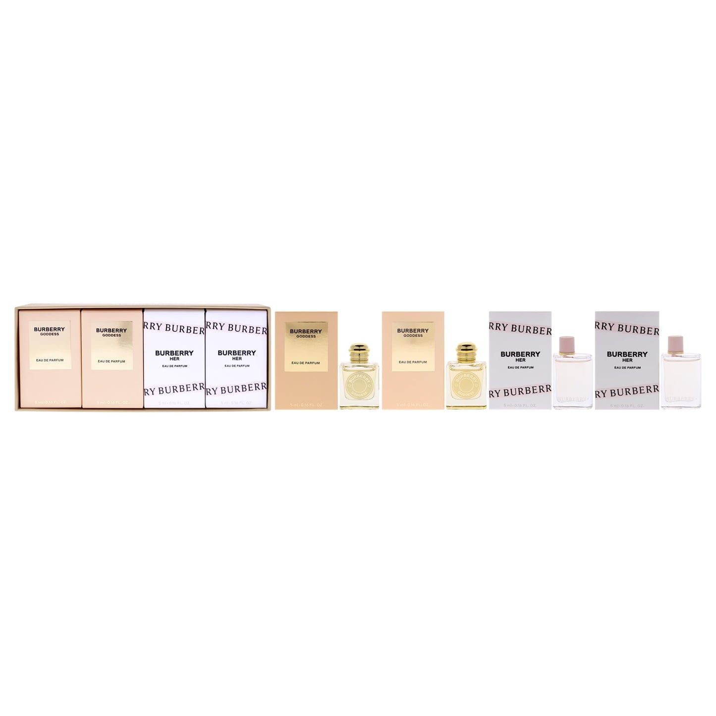 BURBERRY 4 * 5 ML MINI SET: 2 * GODDESS EAU DE PARFUM + 2 * HER EAU DE PARFUM.