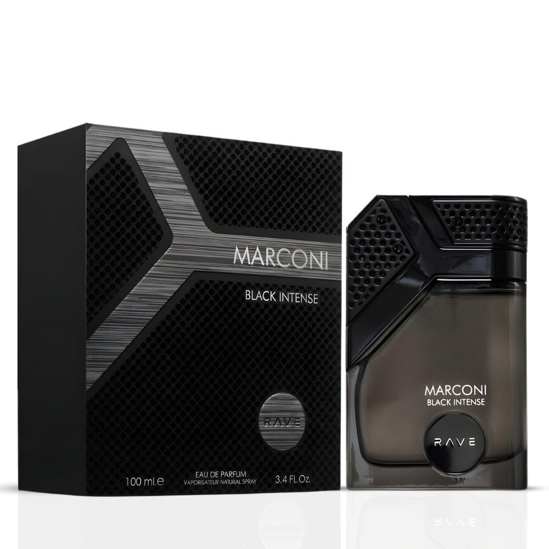 Lattafa Rave Marconi Black Intense Eau de Parfum for Men - 3.4 Oz (100 mL)